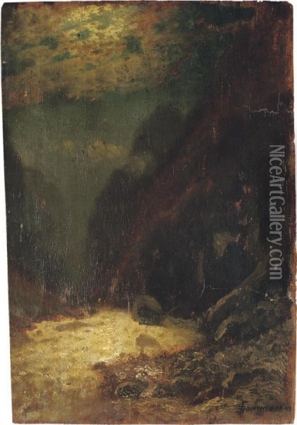 A River Running Through A Gorge Under The Moon Oil Painting - Georgii Zakharovich Bashindjiagan