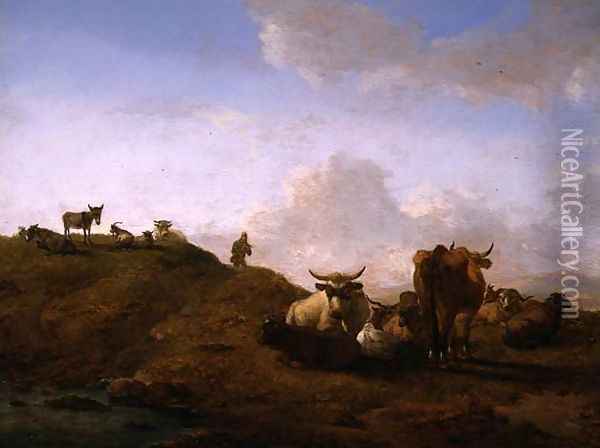 Cattle and Sheep in a Landscape Oil Painting - Willem Romeyn