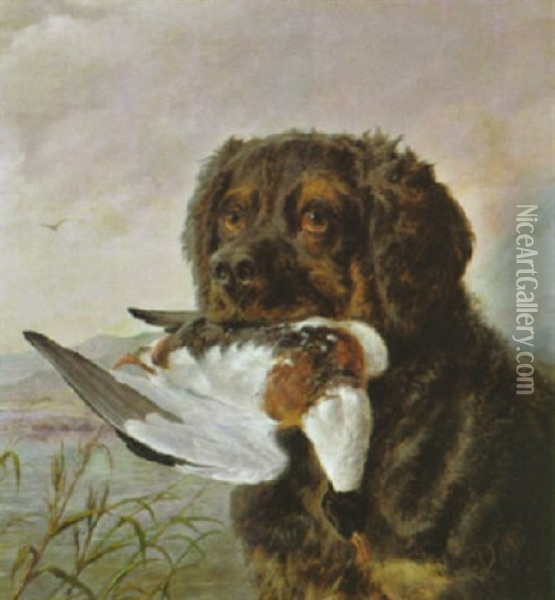 Jagdhund, Eine Ente Apportierend Oil Painting - Carl Friedrich Deiker