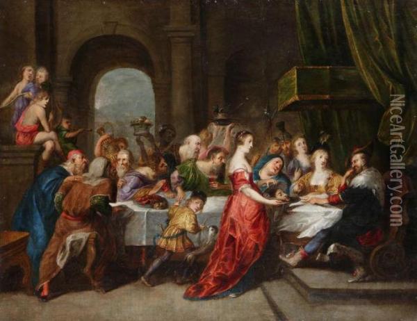 Salome Met Hoofd Van Johannes De Doper Voor Koning Herodes Oil Painting - Gilliam Forchondt