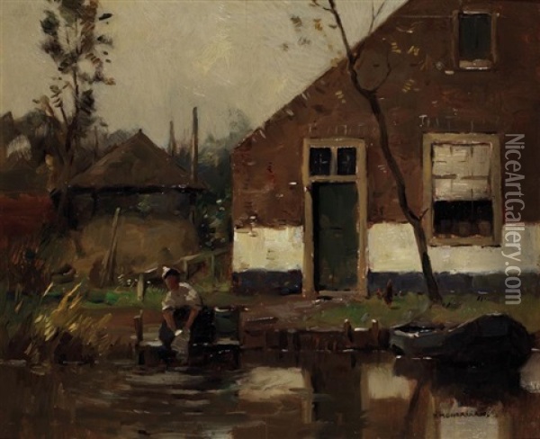 Lavandieres Pres Du Canal Oil Painting - Piet Mondrian