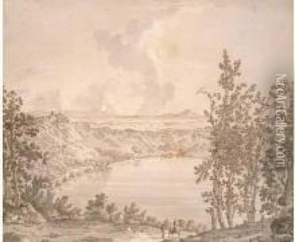 Vue De Castel Gondolfo Et Du Lac D'albano Oil Painting - Carlo Labruzzi