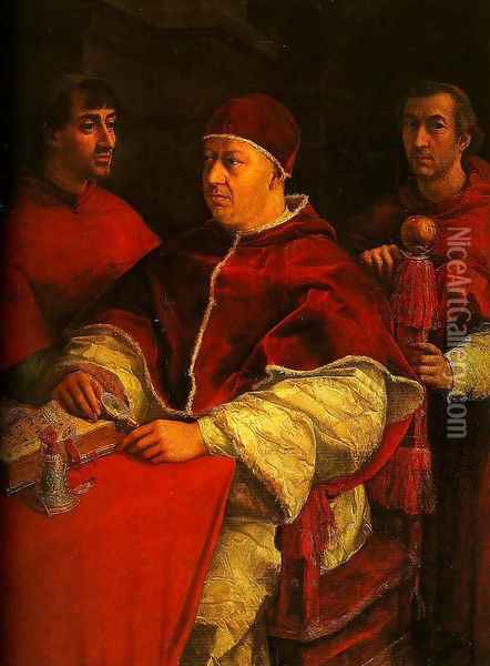 Portrait of Leo X with Cardinals Giulio de Medici and Luigi de Rossi Oil Painting - Raphael