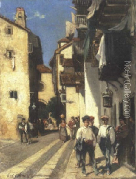 Rue Animee Au Pays Basque Oil Painting - Gustave Henri Colin