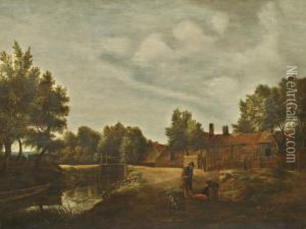 Landschaft Mit Dorf Oil Painting - Meindert Hobbema