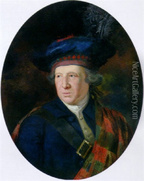 Portrait Of A Gentleman With A Bonnet And A Kerr Tartan Plaid Oil Painting - William Smellie Watson