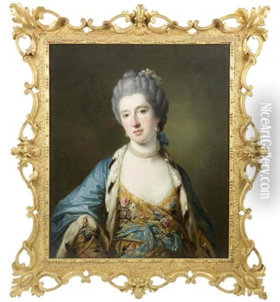 Portrait Of Elizabeth Burdett, Half-length Oil Painting - Francis Cotes