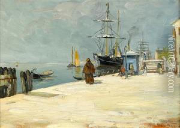 Sydlandskt Hamnmotiv Oil Painting - Gustav Oscar Bjorck