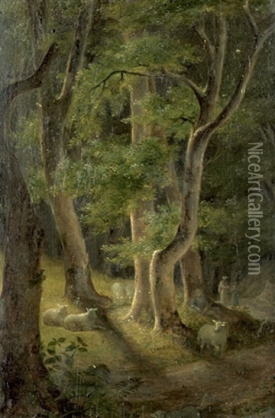 Waldlandschaft Mit Hirten Und Seinen Schafen Oil Painting - Johann Ludwig Gebhard Lund