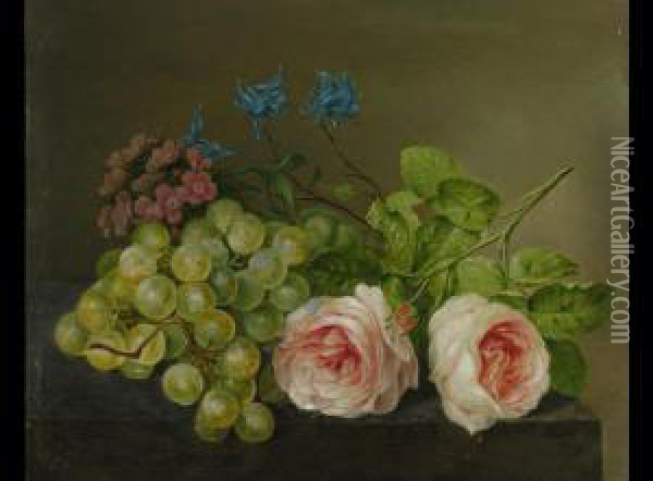 Blumen Und Weintrauben Oil Painting - Paul-Theodor Van Brussel