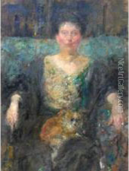 Femme Assise Au Petitchien Oil Painting - Olga Boznanska