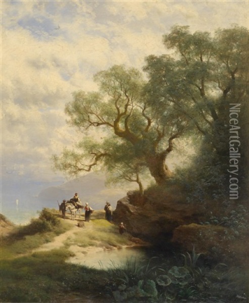 Sudliche Landschaft Mit Figurlicher Staffage Oil Painting - Leopold Heinrich Voescher