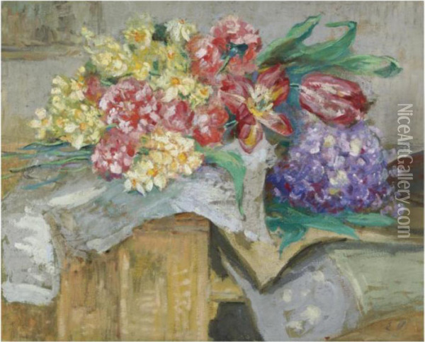 Fleurs Oil Painting - Jean-Edouard Vuillard