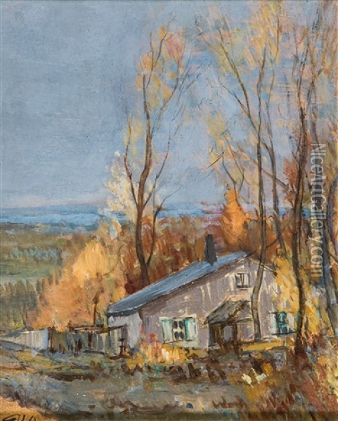 Einsames Haus In Herbstlicher Landschaft Oil Painting - Ilya Semenovich Ostroukhov