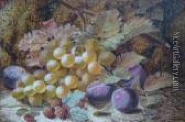 Grapes And Plums On A Mossy Bank Oil Painting - Oliver Clare