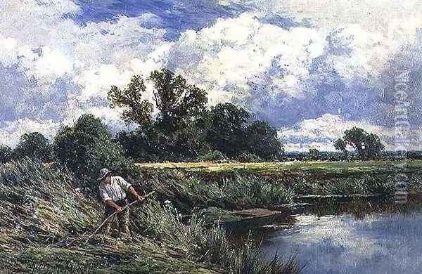 The River Lea, near Broxbourne in Hertfordshire Oil Painting - Henry Hillier Parker