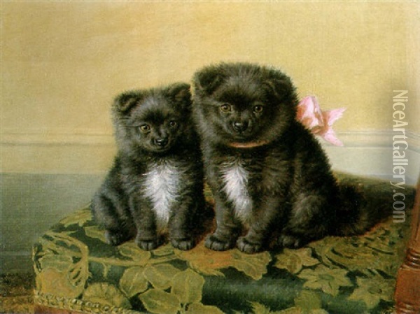 Two Chow Pups Seated On A Chair Oil Painting - Horatio Henry Couldery
