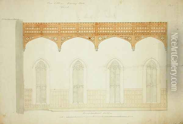 New College Oxford Design for New Hall Roof, 1865 4 Oil Painting - Sir George Gilbert Scott
