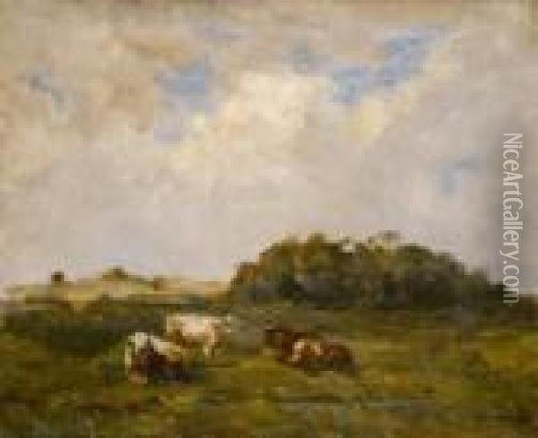 Sand Hills, Gorse And Three Cows Oil Painting - Nathaniel Hone