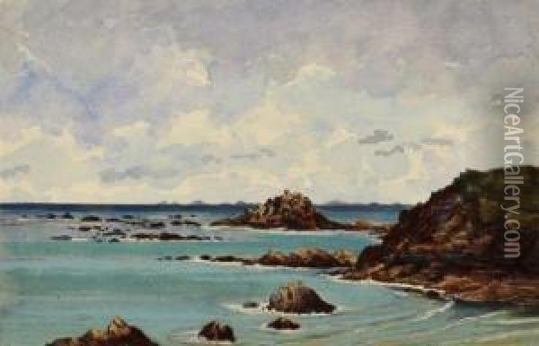 Baie De Roteneuf Pres De Saint - Malo. Oil Painting - Gustave Rabel