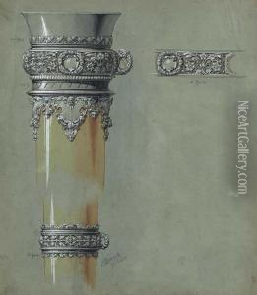 Design For A Richly Ornamented Silver Cup. Oil Painting - Josef Schmid