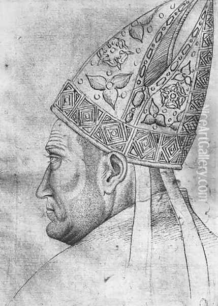 Head of a bishop, from the The Vallardi Album Oil Painting - Antonio Pisano (Pisanello)