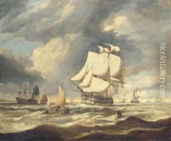 The Fleet An Anchor Oil Painting - Miles Edmund Cotman
