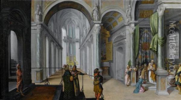 Jesus Visiting Simeon In The Temple. Oil Painting - Paul Juvenel