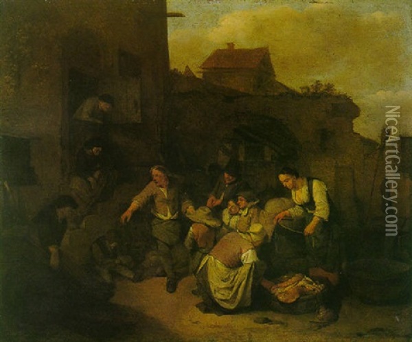 Peasants At A Village Market Oil Painting - Cornelis Pietersz Bega