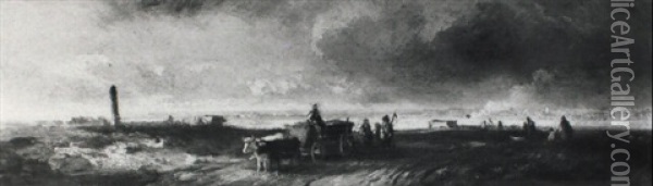 Ochsenfuhrwerk Und Bauern Auf Dem Feldweg Oil Painting - Adolf Heinrich Lier