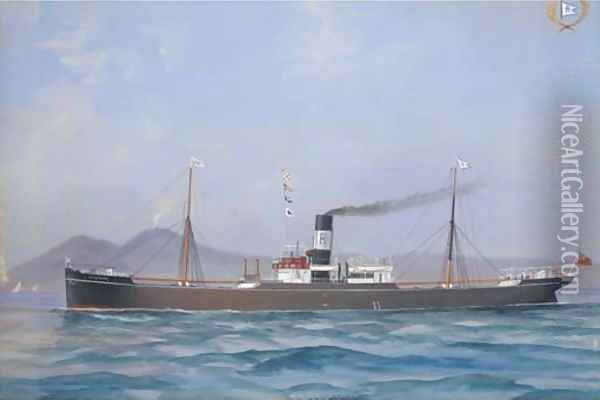 S.S. Nentmoor in Neapolitan waters Oil Painting - Atributed To A. De Simone