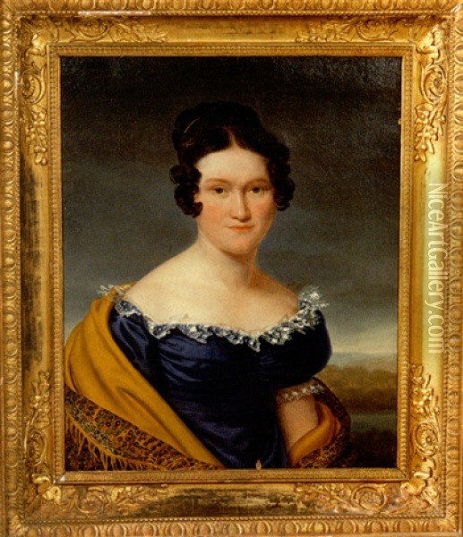 Portrait De Jeune Femme A La Robe Bleue Oil Painting - Henri Francois Riesener