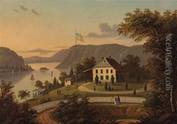 Washington's Headquarters, Newburgh, New York (+ A View South From Cold Spring; Pair) Oil Painting - Victor de Grailly