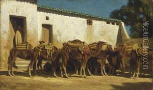 Waiting Camels Oil Painting - Marcus Waterman