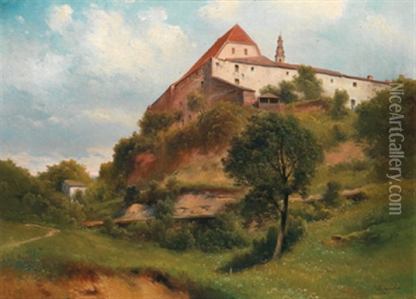 Blick Auf Burg Tittmoning/rupertigau, Salzburg Oil Painting - Karl Franz Emanuel Haunold