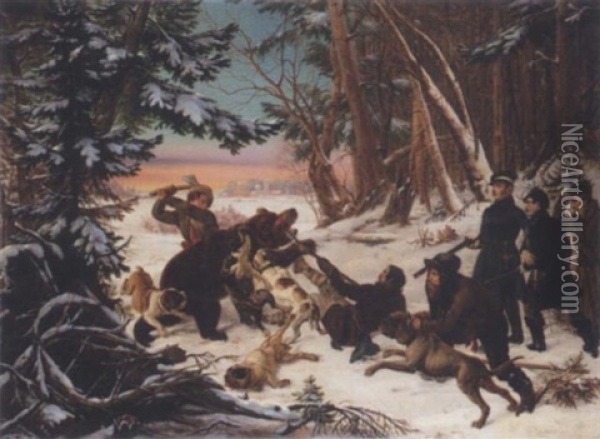 The Tsarevich Alexander's Bear Hunt On The Outskirts Of Moscow Oil Painting - Otto Grashof