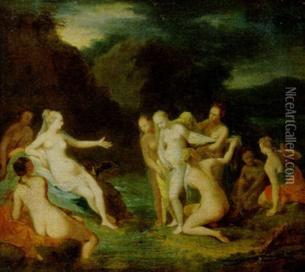 Die Entdeckung Der Schwangerschaft Der Nymphe Callisto Oil Painting - Christian Wilhelm Ernst Dietrich