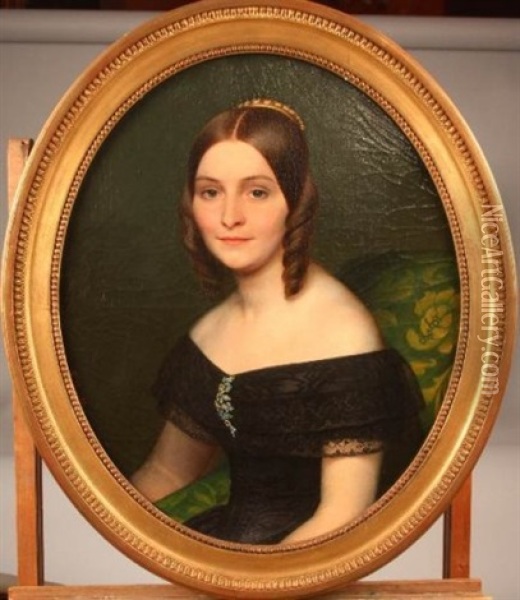 Portrait De Jeune Femme A La Robe Noire Oil Painting - Jean-Marie Bralle