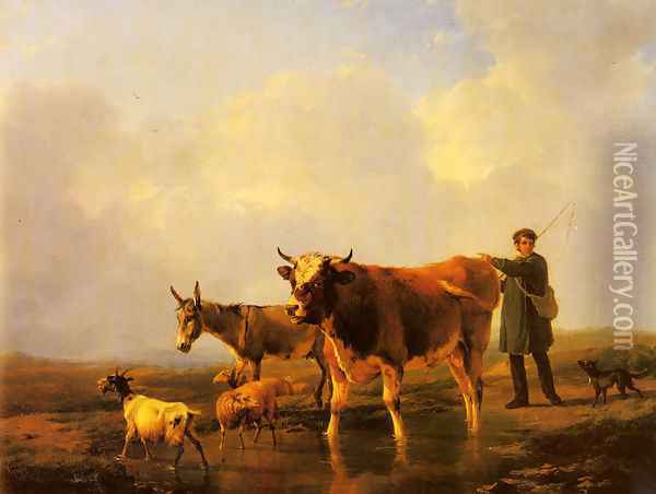 Crossing The Marsh Oil Painting - Eugene Verboeckhoven