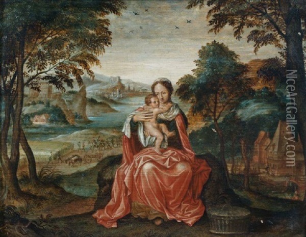 Vierge A L'enfant Dans Un Paysage De Riviere Oil Painting - Lucas Gassel