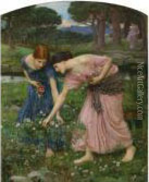 Gather Ye Rosebuds While Ye May Oil Painting - John William Waterhouse