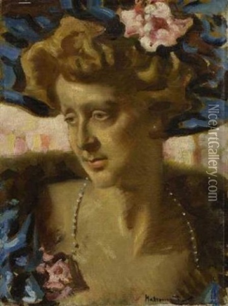 Damenportrat Oil Painting - Hugo von Habermann the Elder