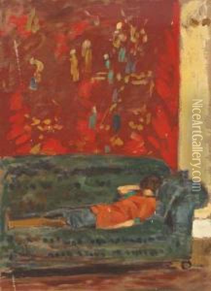 Model Resting Oil Painting - Edwin A. Morrow