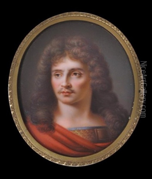 Portrait De Moliere, Dans Le Role De Cesar (after Mignard) Oil Painting - Jean Baptiste Joseph Duchesne