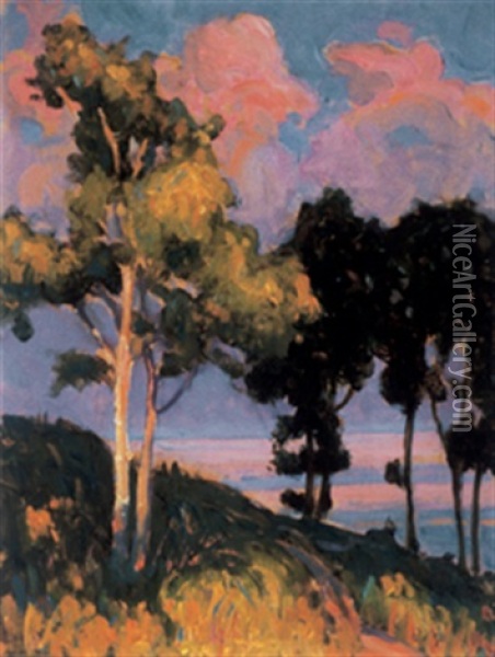 Birches At Sunset Oil Painting - John William Beatty
