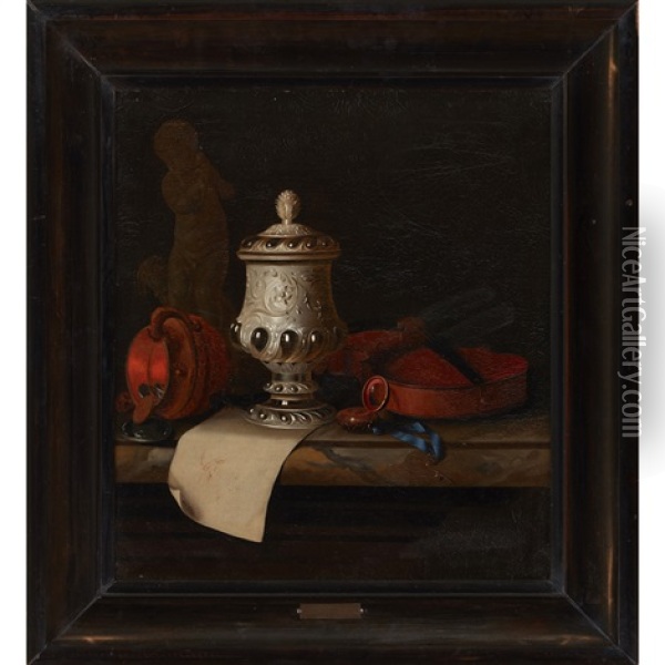 Still Life With Violin And Sculpture Oil Painting - Pieter Gerritsz van Roestraten