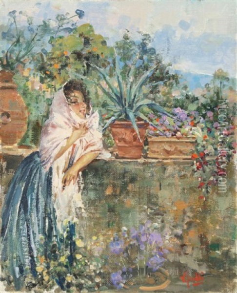 Maiden In The Garden Oil Painting - Vincenzo Irolli