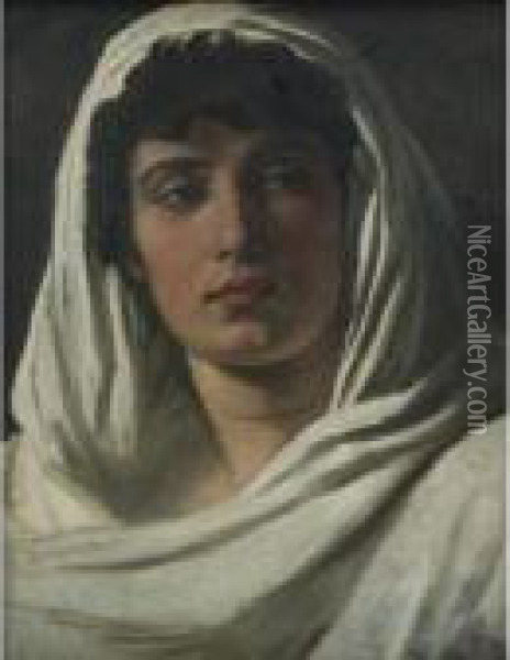 Woman Draped In White Oil Painting - Elihu Vedder