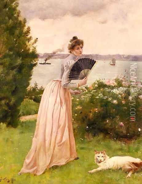 La Dame A L'Eventail (The Lady with the Fan) Oil Painting - Alfred Stevens
