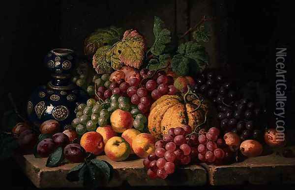 Still Life with Fruit and a Blue Vase Oil Painting - Charles Thomas Bale
